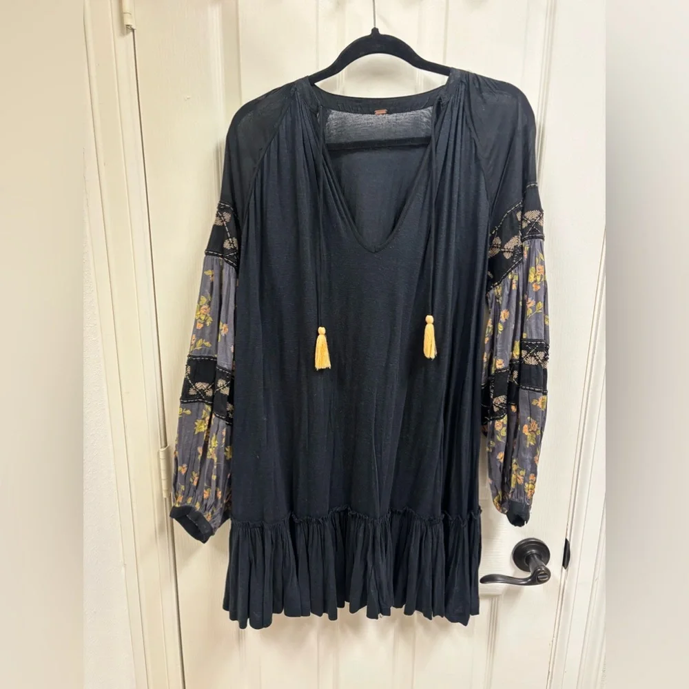 Free People Boho dress, black with light orange details - Picture 7 of 7